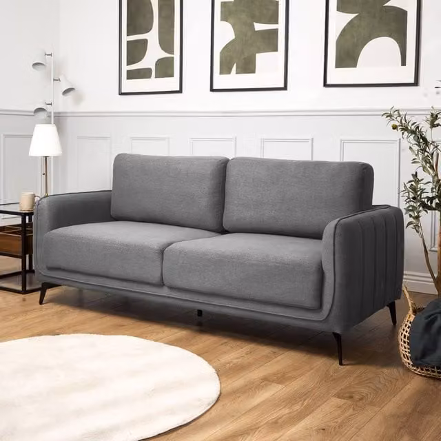 Bravich LTD Brixton 3 Seater Modern Fabric Sofa in Grey with Steel Legs