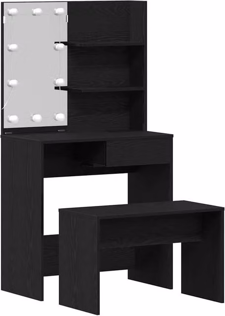 Berkfield Home Hollywood LED Dressing Table Set in Black Oak Matt Finish – 1