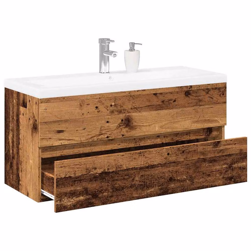 Berkfield Home Sink Cabinet with Built-in Basin in Old Wood Brown, W: 100 cm, D: 38.5 cm, H: 45 cm – 2