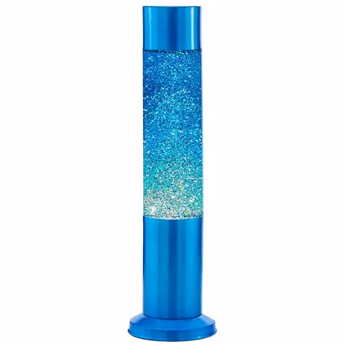 Nova Lighting Blue Glitter Tabletop Lamp with Glass and Aluminium Cylinder Design