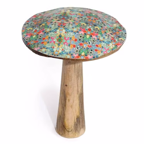 Serenityy Large Wooden Mushroom with Multicolour Mediterranean Geometric Tile Pattern