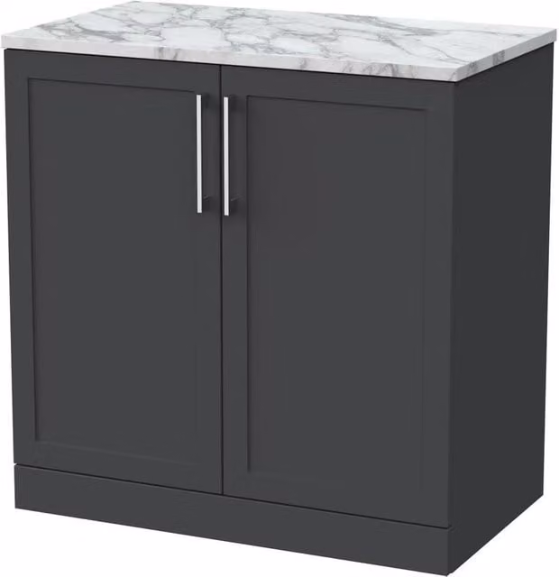Balterley Stonnall 2 Door Bathroom Vanity with Carrera Stone Top, Dark Grey, Width: 80 cm