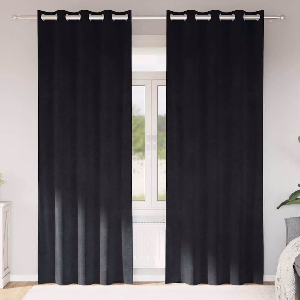 Berkfield Home Blackout Velvet Eyelet Curtains, 2 Pack, Black – 2