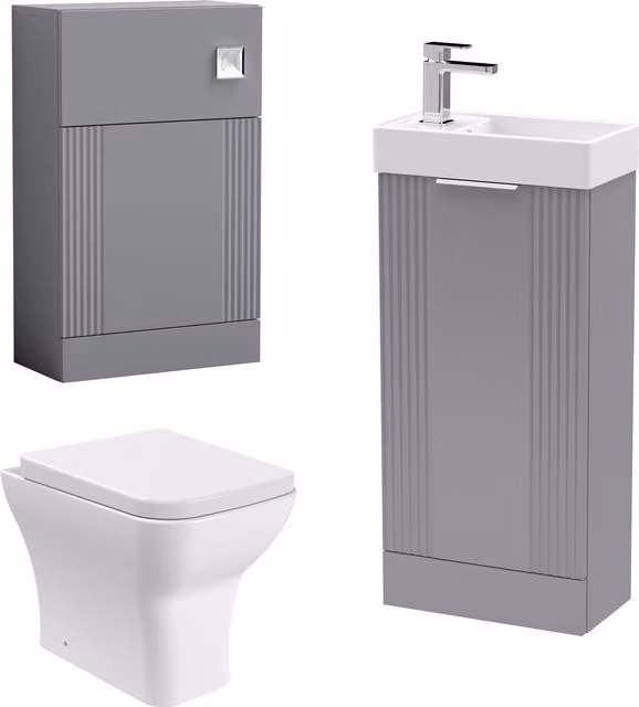 Balterley Grey Floor Standing Cloakroom Suite with Vanity, Toilet and Tap Set
