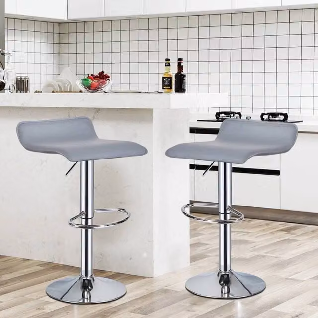 EONLION Set of 2 Square Bar Stools in Grey and White PU Leather with Swivel Metal Base