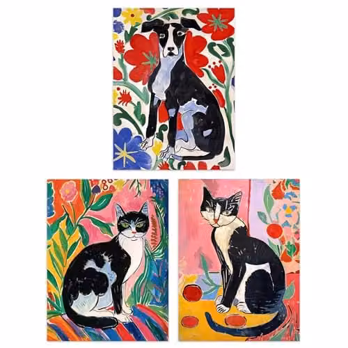 Artery8 Set of 3 Matisse Style Abstract Animal Wall Art Prints, Multicolour Paper Posters, W/H: 30.48 x 40.64 cm