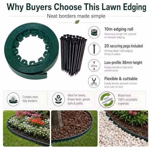 SolaDirect Flexible Plastic Garden Lawn Edging Border in Grey and Green with 20 Securing Pegs – 3