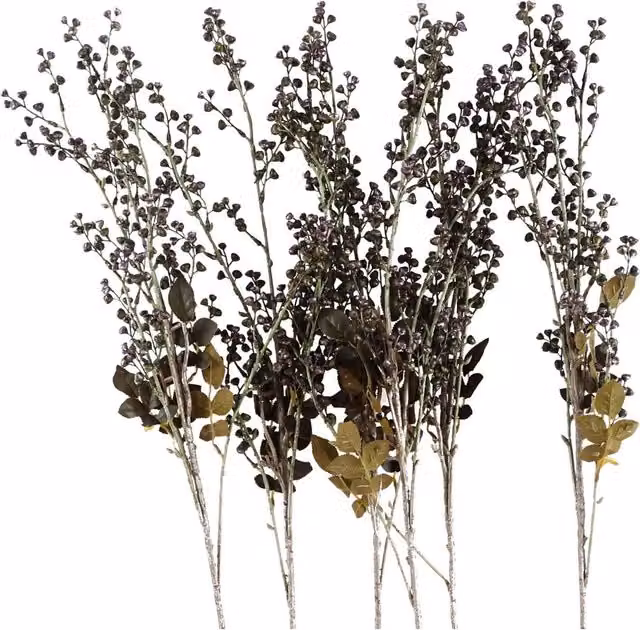Leaf Design UK Pack of Six Purple Berry Stems with Organic Textile Leaf Design