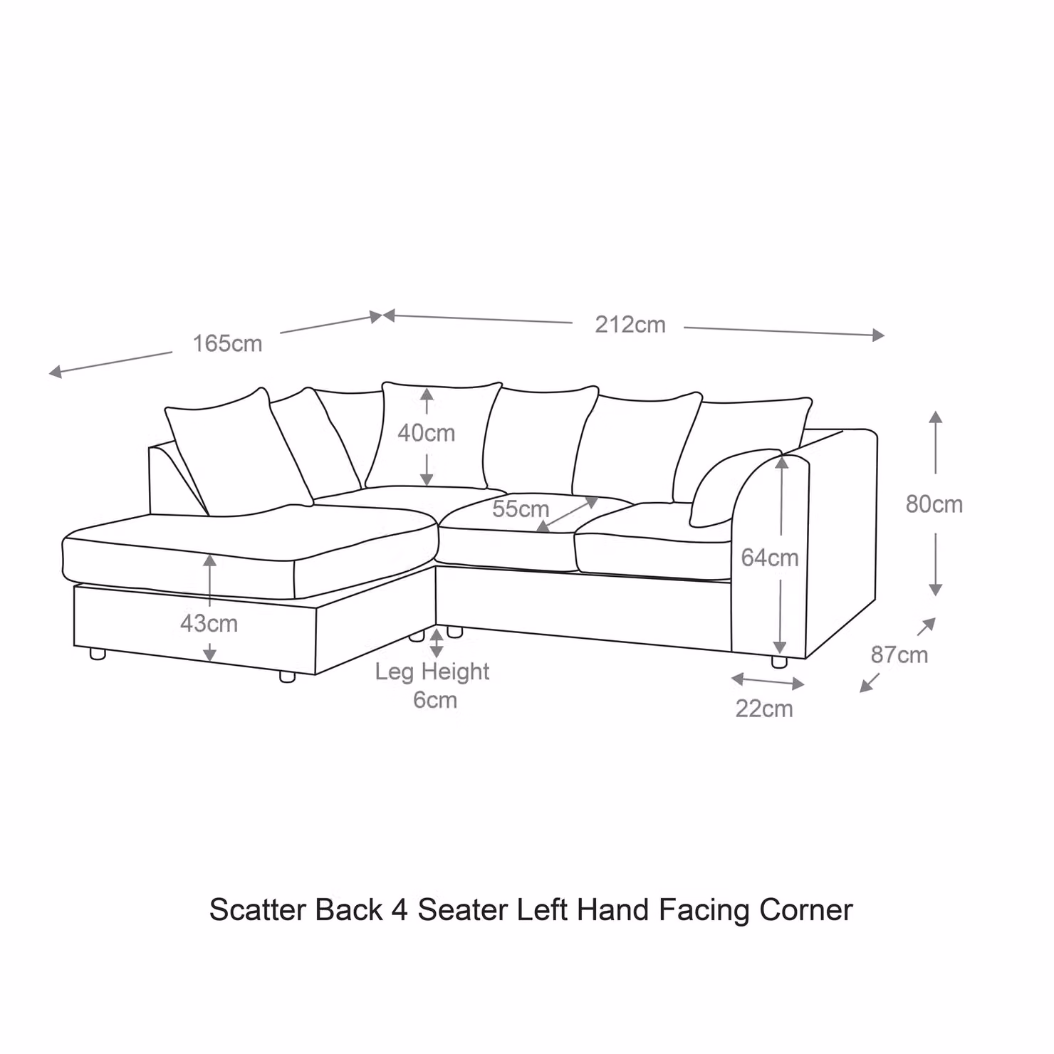 Furnishings For Less UK Byron Dundee Chenille Fabric 3 to 4 Seater L Shaped Corner Sofa in Grey, Left Hand Facing – 4
