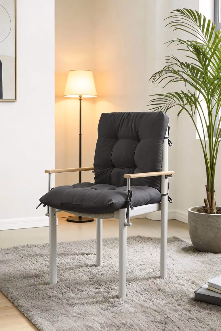 Living and Home Deep Grey Rattan Chair Cushion with Ties, W/D/H: 50 x 110 x 10 cm