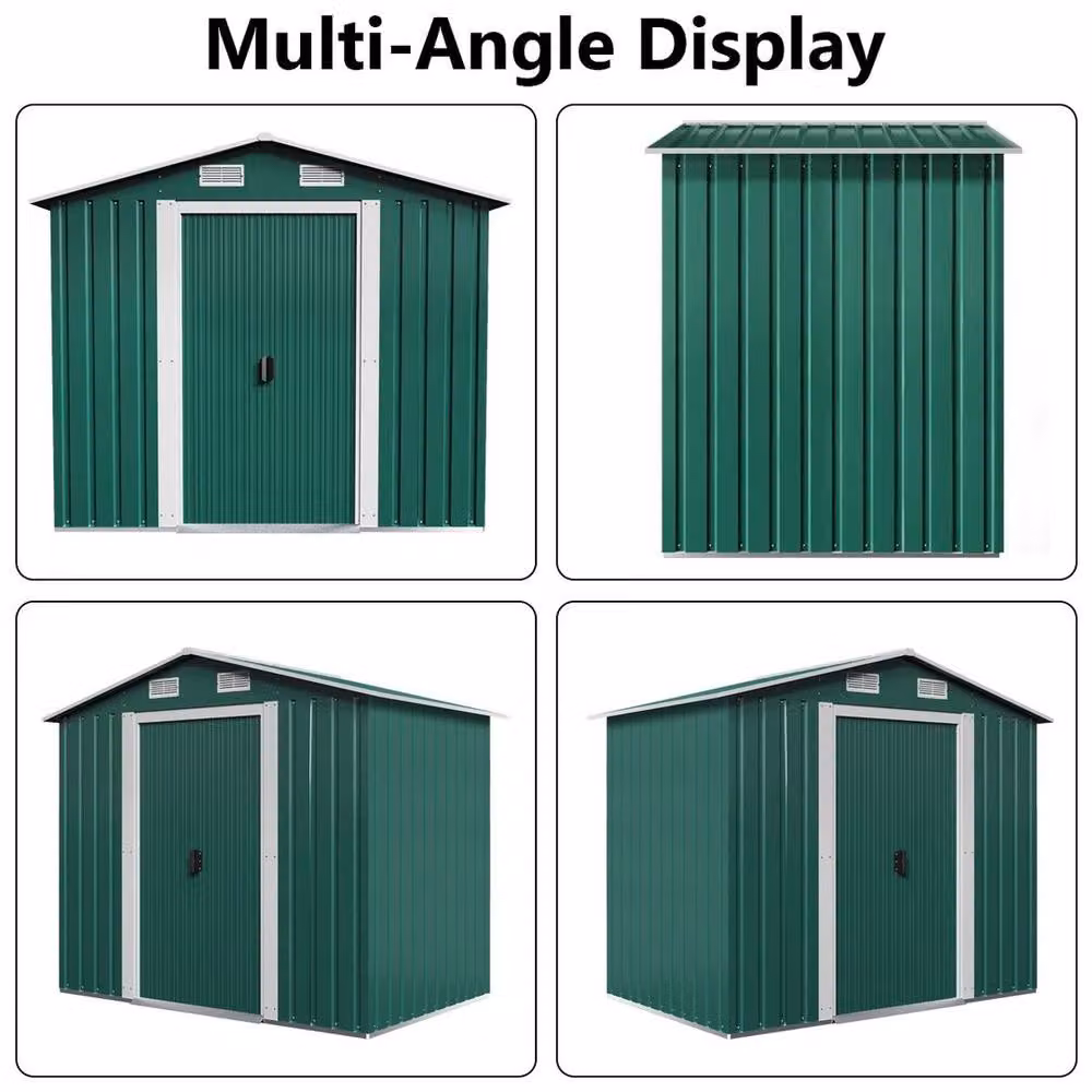 FLAVORA Green Metal Garden Shed with Pent Roof and Double Doors – 6