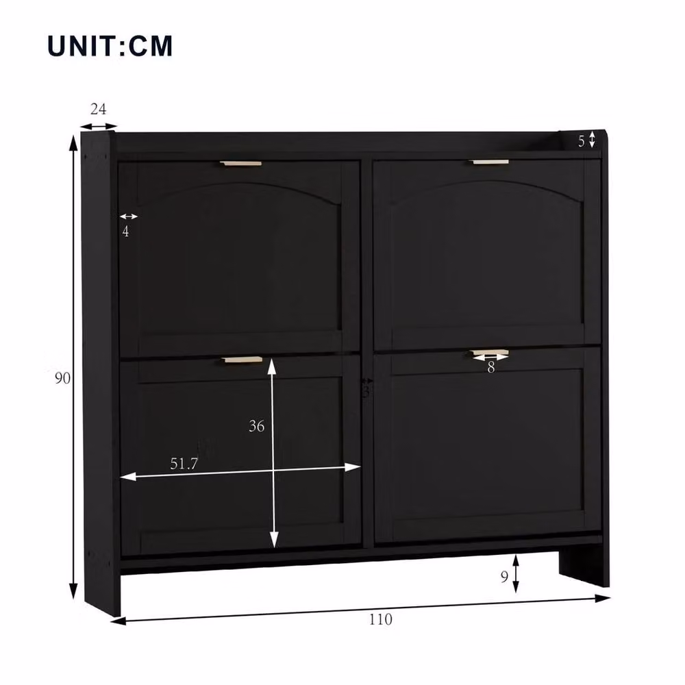 KORVIXA Black Shoe Storage Rack with 4 Tilting Compartments and Open Shelves, W/D/H: 100 x 100 x 100 cm – 2