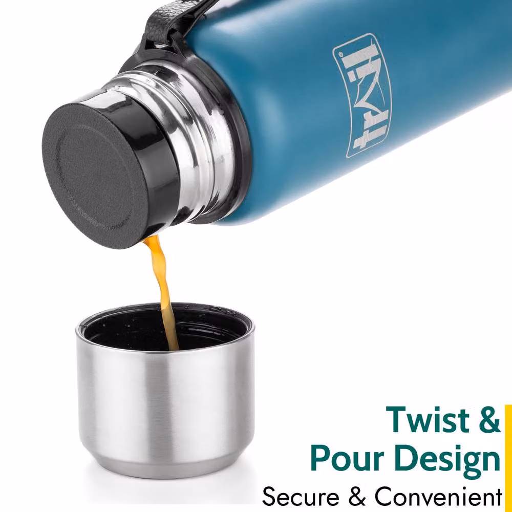 Trail Stainless Steel Vacuum Insulated Leakproof Flask with Strap, Petrol Blue, 800 ml – 3
