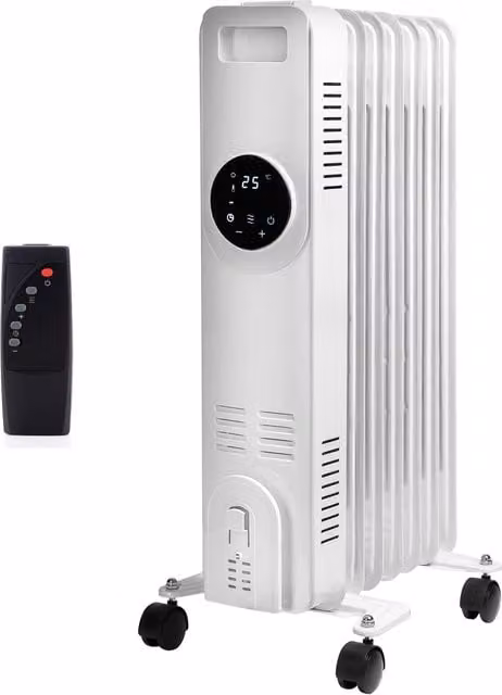 Daewoo 1500W 7-Fin Digital Oil Filled Radiator with Remote Control, White