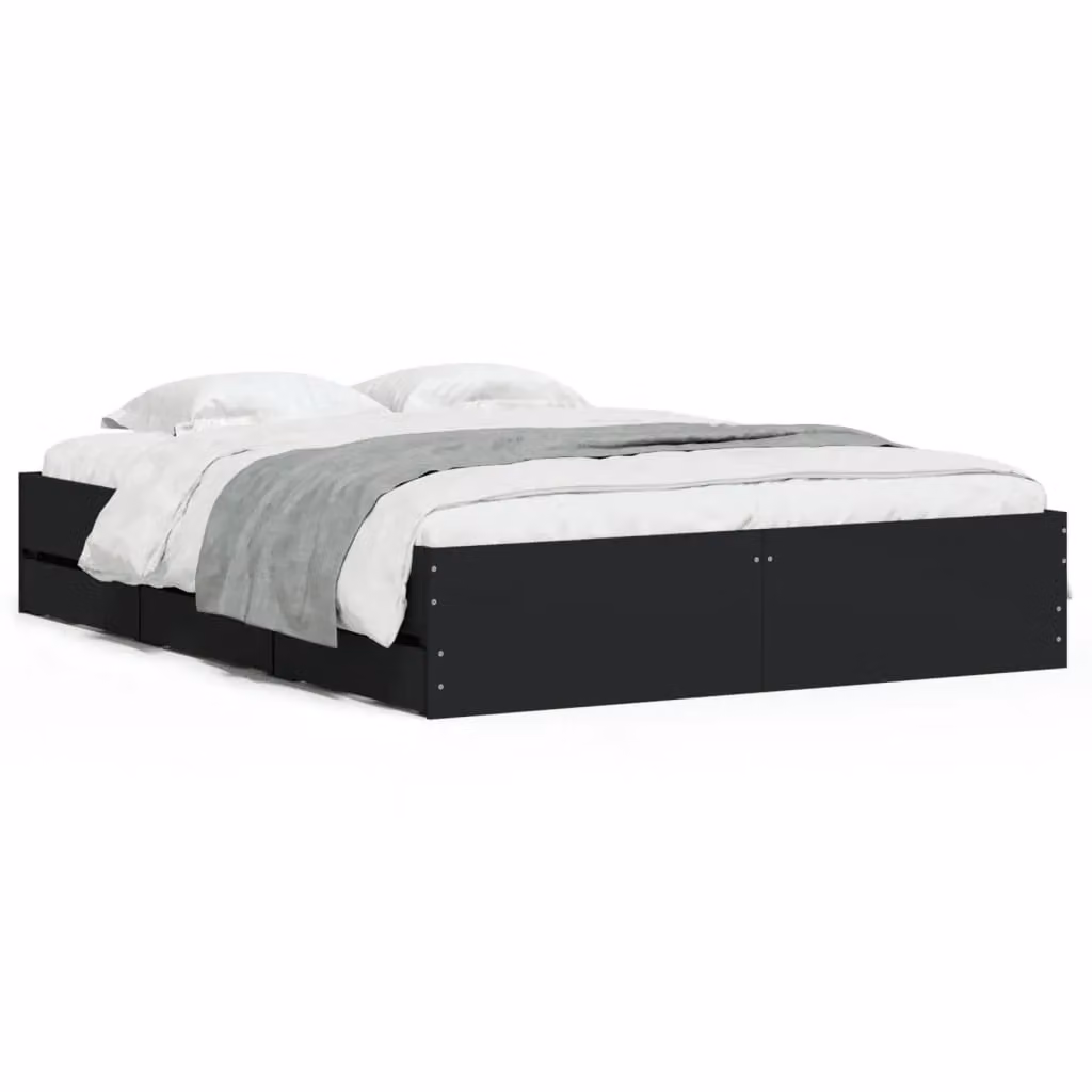 Berkfield Home Modern Bed Frame with Drawers in Black, W/D/H: 140 x 190 cm – 2