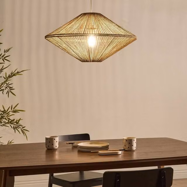 Wyld and Coco Natural Paper Rope Pendant Lamp in Beige and Brown