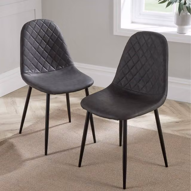 Home Source Anastasia Pair of Grey Mid-Century Dining Chairs with Geometric Fabric and Synthetic Leather Upholstery