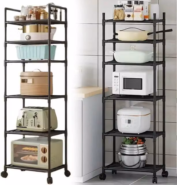 EONLION 6 Tier Metal Storage Shelf with Wheels in Black – 1