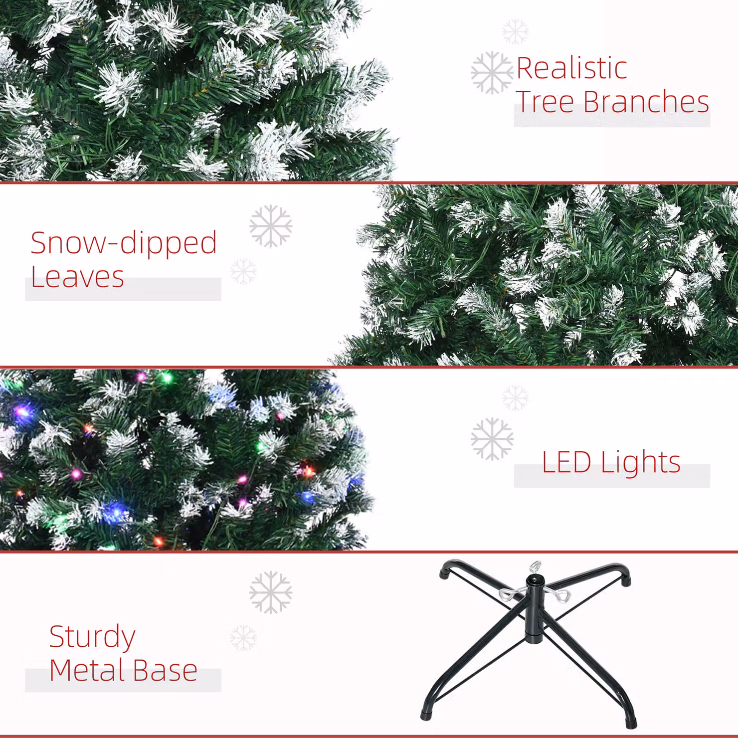 HOMCOM 6ft Tall Slim Pencil Artificial Christmas Tree with 300 Multicolour LED Lights and 618 Tips, Green – 4