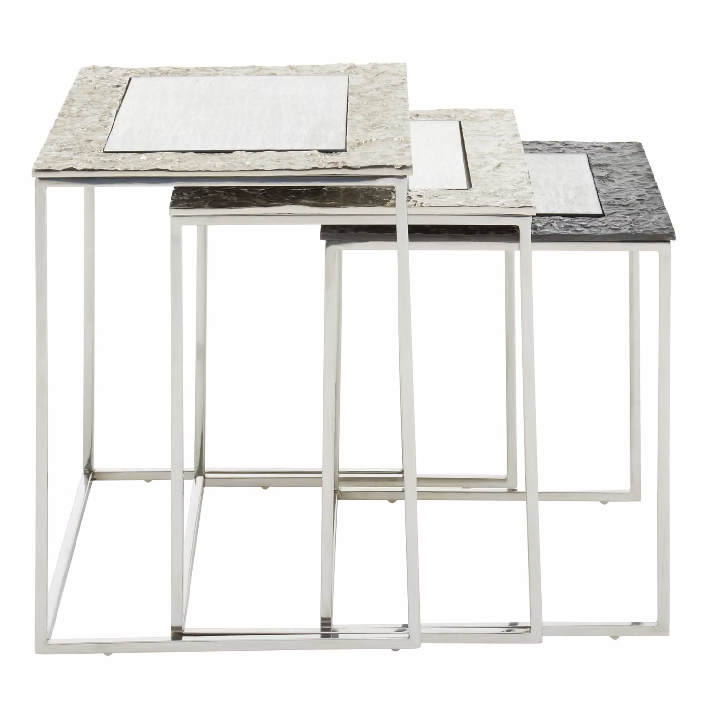 Orsina Luxe Set of 3 Rectangular Nesting Tables with Glass Tops and Silver Finish – 2