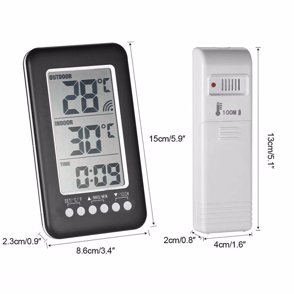 FLAVORA LCD Digital Wireless Indoor/Outdoor Thermometer, Black, W: 100 cm, H: 15 cm – 2