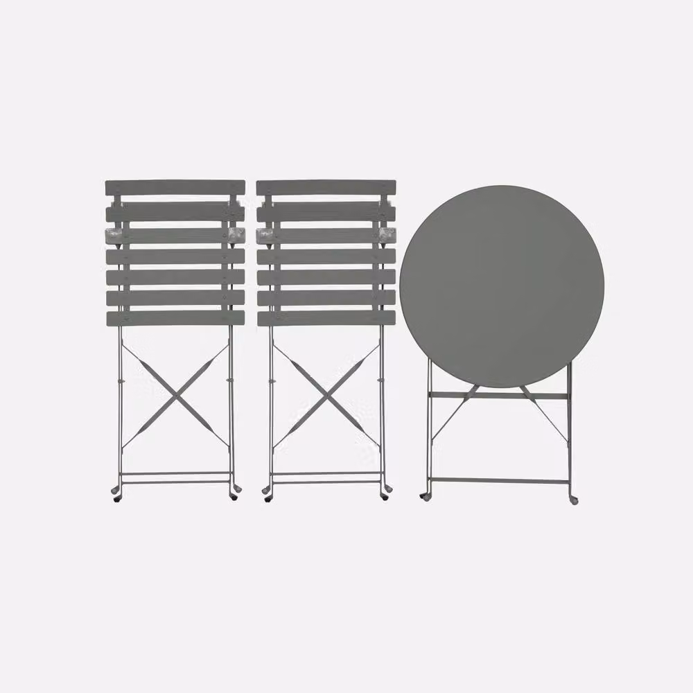 sweeek Round Folding Metal Bistro Garden Table and 2 Chairs Set in Khaki – 2
