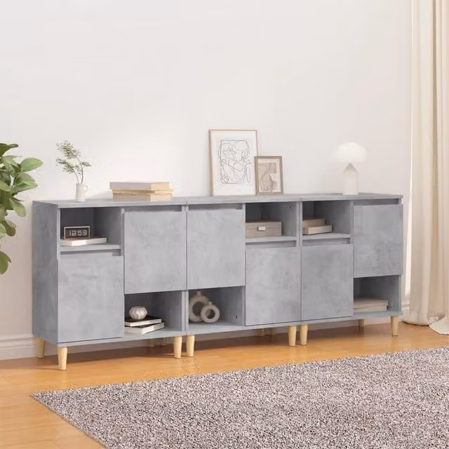 Berkfield Home Set of 3 Sideboards in Concrete Grey, Engineered Wood, W/D/H: 60 x 35 x 70 cm – 1