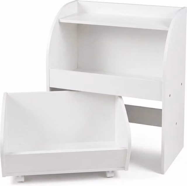 VOGREX White 2 Tier Kids Toy Storage Shelf with Rolling Drawer for Childrens Playrooms and Bedrooms