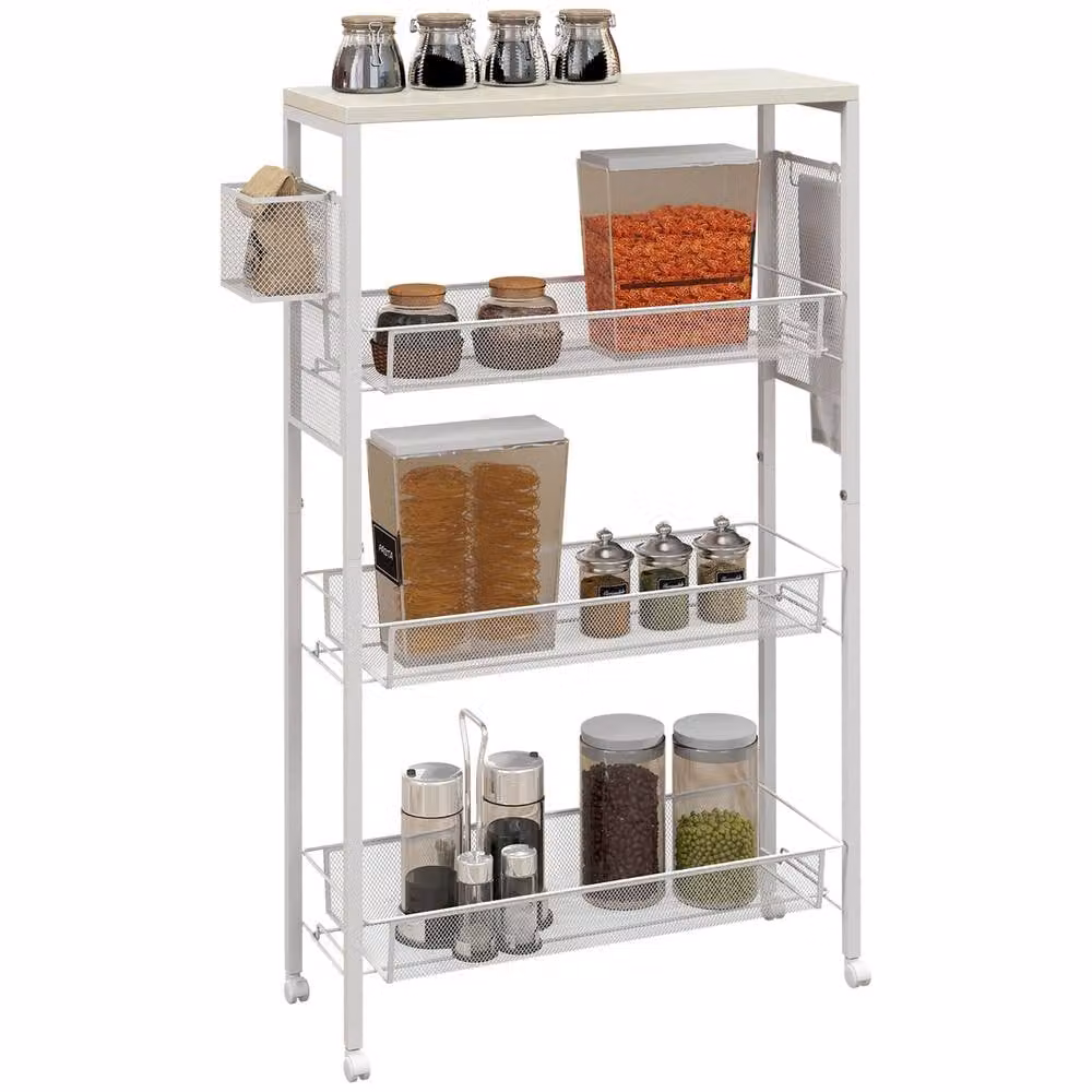 HOMCOM 3-Tier Multifunction Kitchen Trolley on Wheels, White – 2