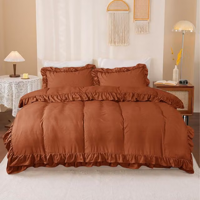 Cotton Passion Microfibre Duvet Cover and Pillowcase Set in Brown, Shabby Chic Style, 200 x 200 cm