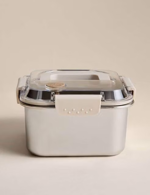 M&S Leakproof Stainless Steel Storage Container with Clip Handle in Beige and Transparent