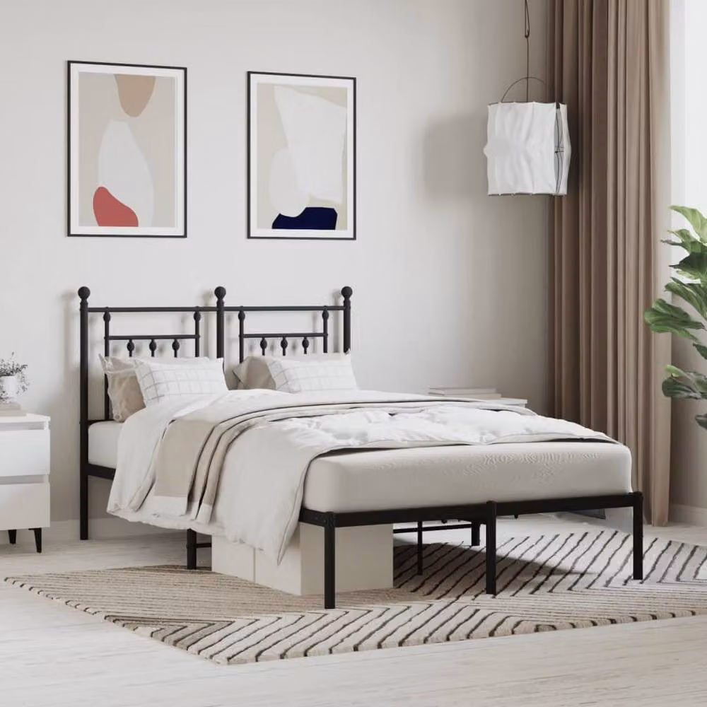 Berkfield Home Metal Bed Frame with Headboard in Black, W/D/H: 120 x 200 cm – 1