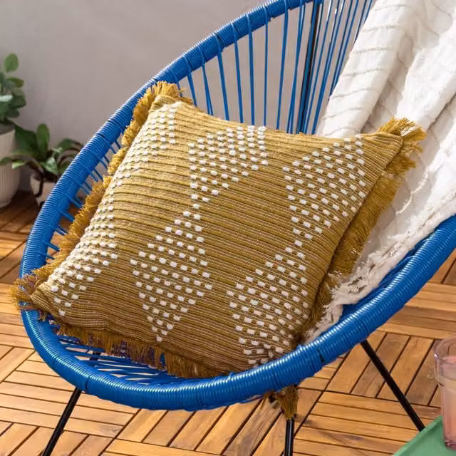 Furn Kadie Gold Woven Square Outdoor and Indoor Filled Cushion W/D/H: 45 x 45 x 45 cm