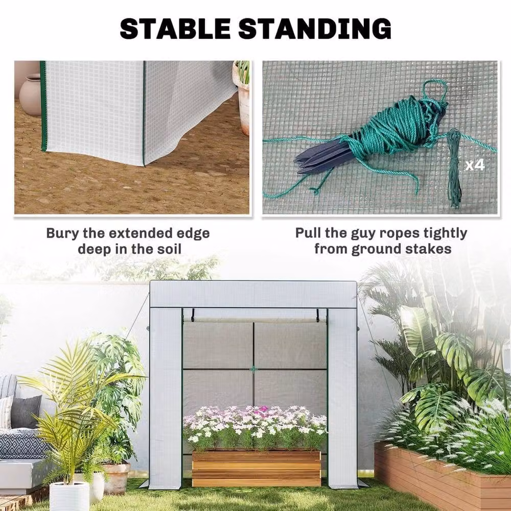 NESTLUNE Walk-in Garden Green House with Large Roll-up Door and 2 Mesh Windows, White and Green, W/D/H: 100 x 15 x 100 cm – 3