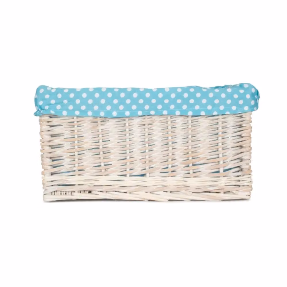 Red Hamper Wicker Open Storage Basket with White and Blue Spotty Lining, Width: 43 cm – 3