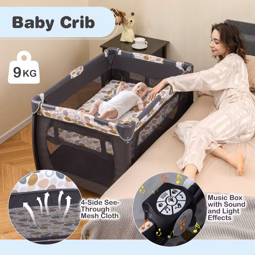 CASART Foldable Nursery Center Bassinet and Baby Playard with Diaper Changing Table in Grey and Multicolour – 9