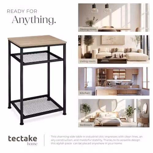 tectake Industrial 3-Tier Side Table with Metal Frame and MDF Laminate Shelves in Black and Brown, W/D/H: 45.5 x 36.0 x 75.5 cm – 6