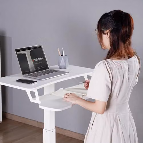 Properav Mobile Two Tier Sit-Stand Desk Workstation with Gas Spring Height Adjustment and Keyboard Tray, White, W: 80 cm, D: 40 cm – 2