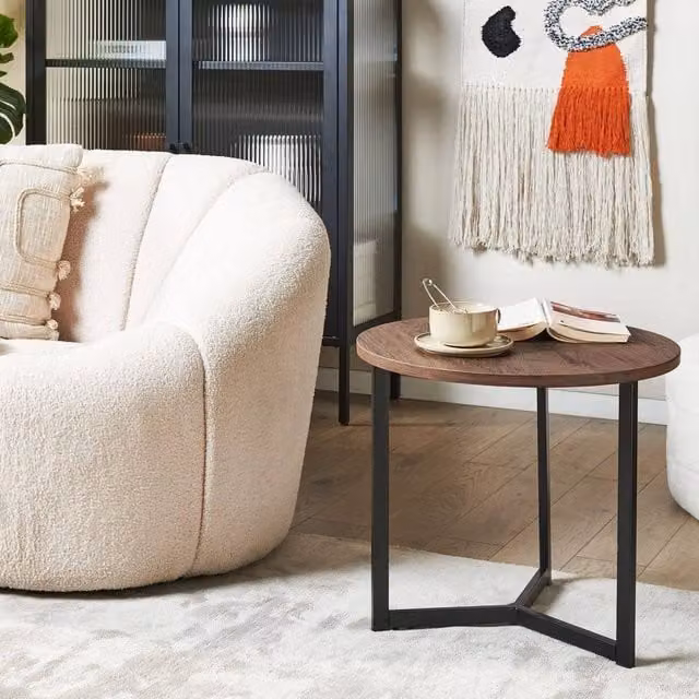 Wyld and Coco Round Side Table in Brown and Black, Diameter: 50 cm, Height: 43 cm