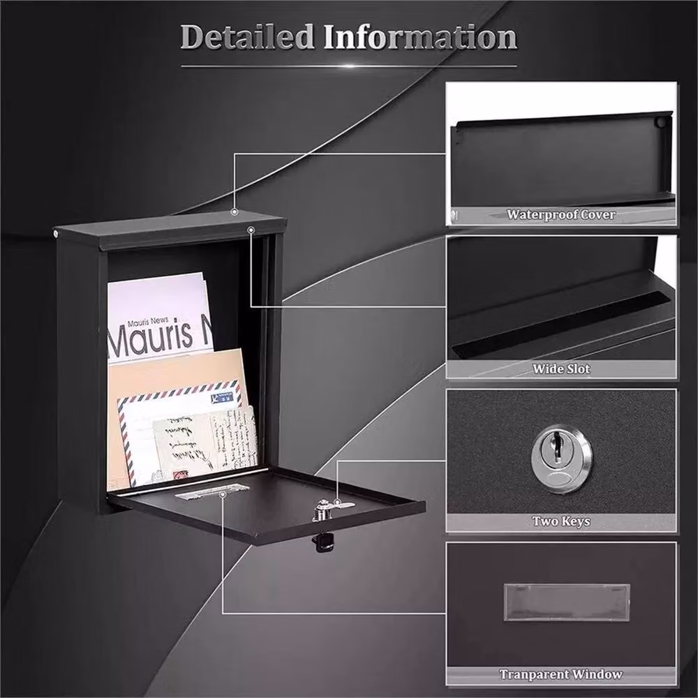 Nordara Black Steel Lockable Wall Mounted Outdoor Letterbox W/D/H: 32 x 32 x 9 cm – 5