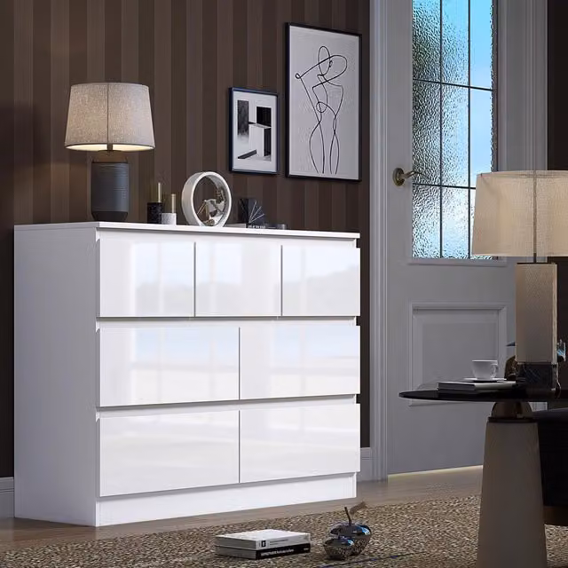 FWStyle Glossy White Modern Chest of Drawers