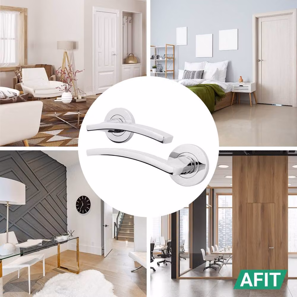 AFIT Polished Chrome Aluminium Door Handle and Latch Set in Silver – 3