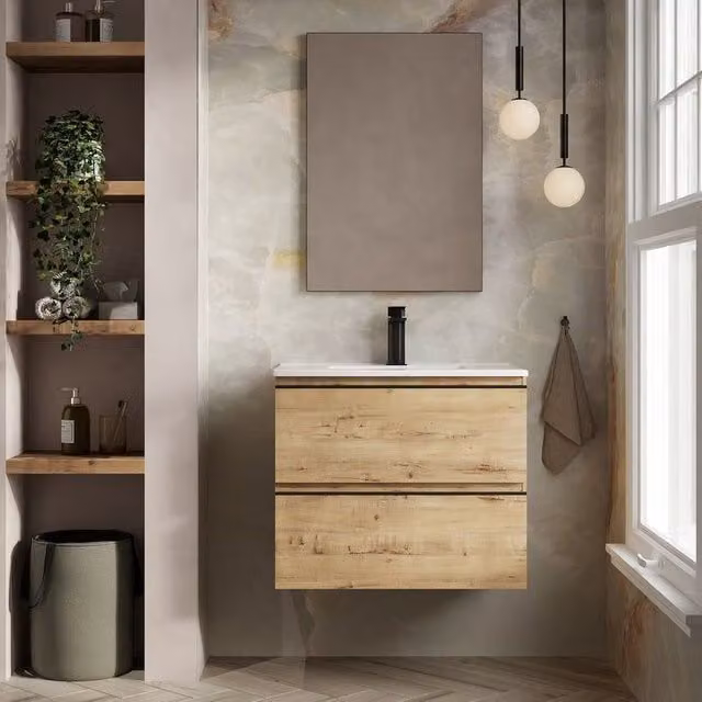 Banyetti Vatilla 700mm Wall Hung Vanity Unit with Lira Basin in Ostippo Light Oak