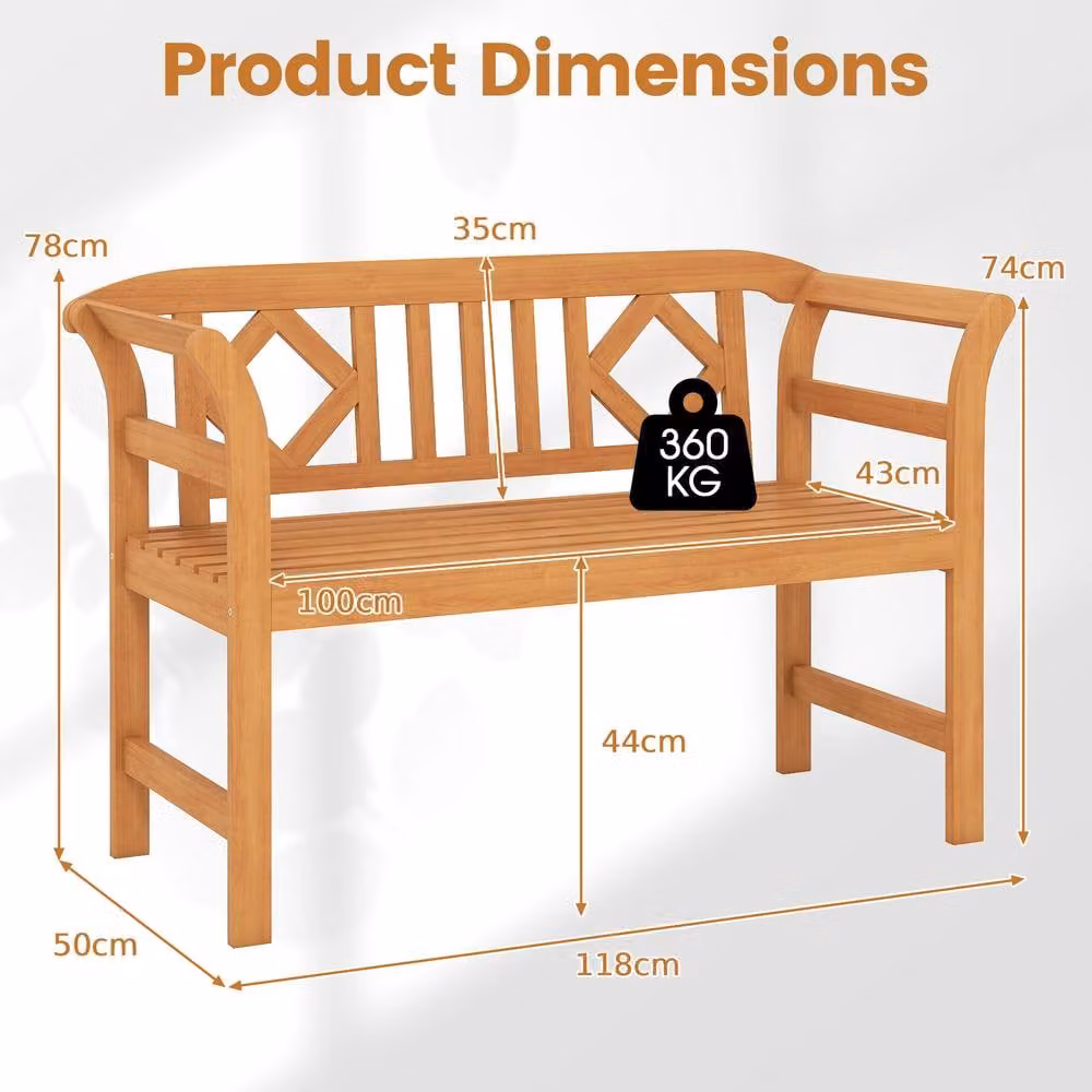 Costway Acacia Wood 2-Person Outdoor Patio Loveseat with Backrest and Armrests in Brown – 2