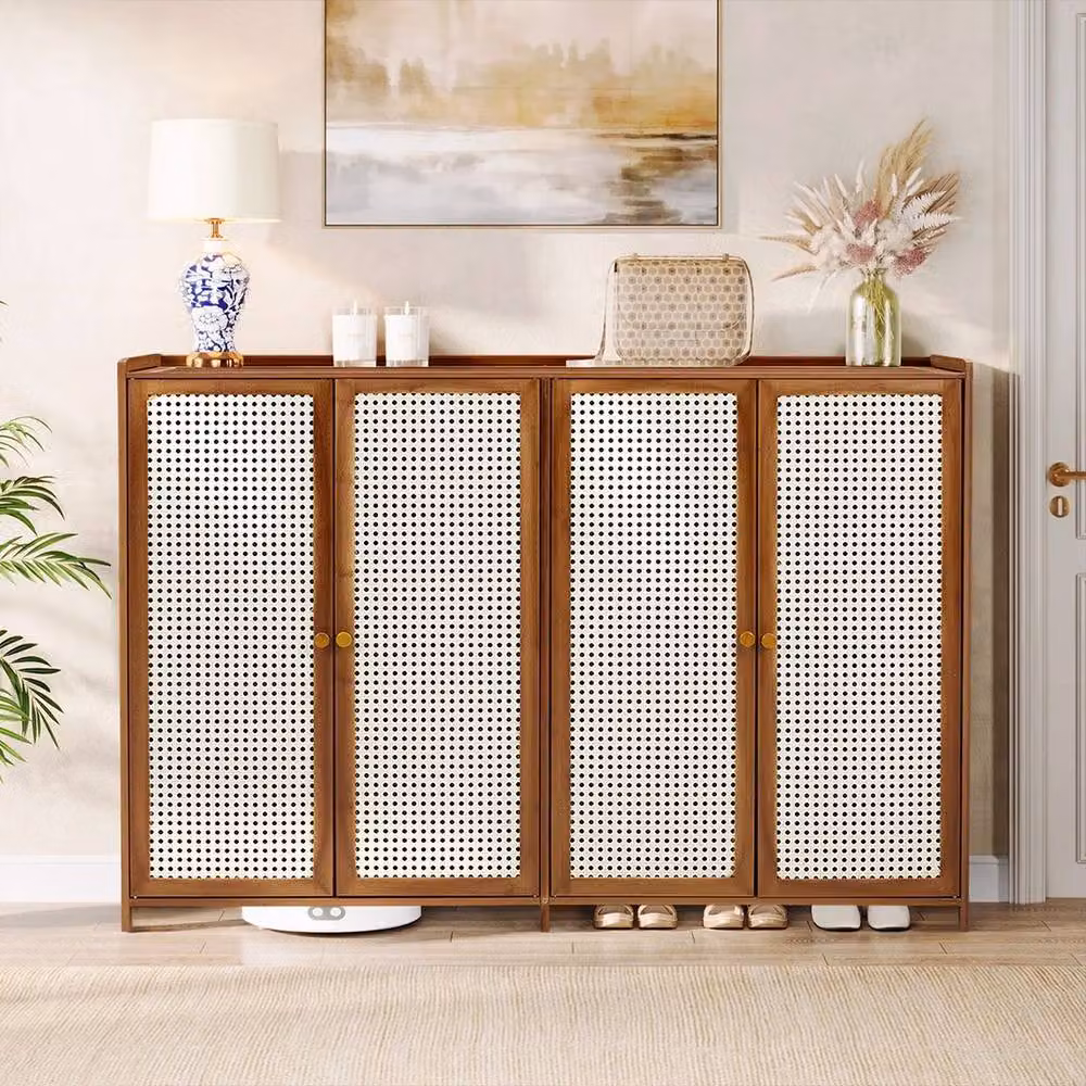 Ventryn 6-Tier Large Bamboo Shoe Cabinet with 4 Rattan Doors in Brown and Beige – 3