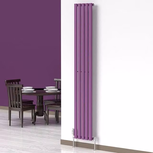 Lux Heat Oval Vertical Radiator in Pretty Plum Purple, H: 180 cm x W: 30 cm