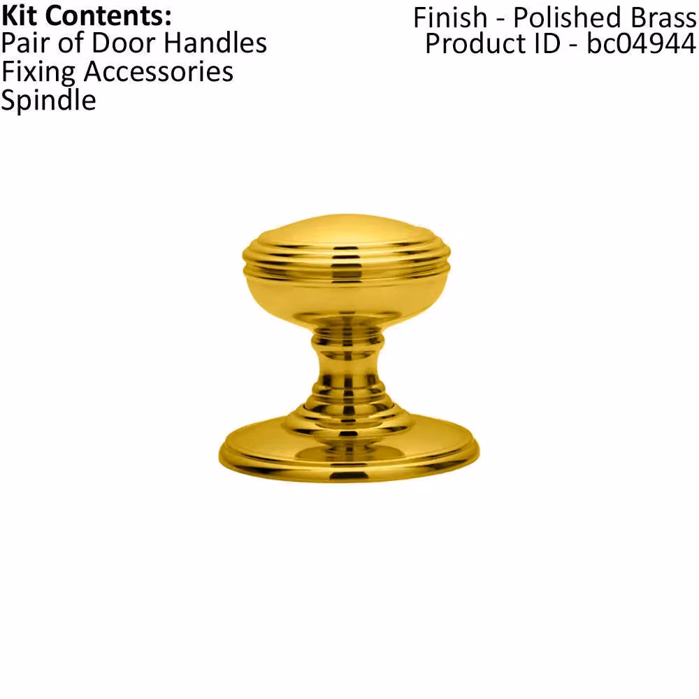 Loops Pair of Textured Mortice Door Knobs, 70mm Diameter, Polished Brass – 2