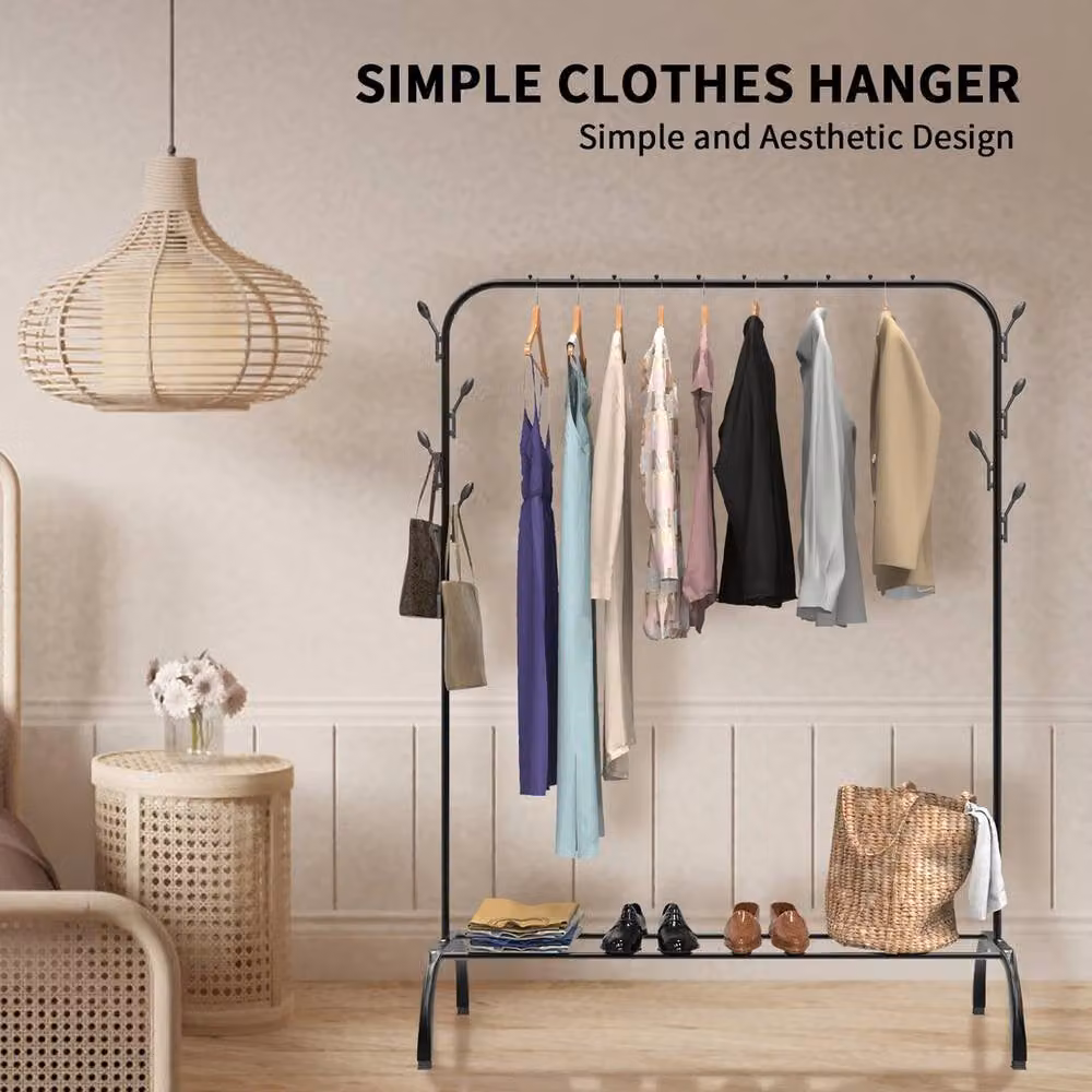 FORGEVIO Heavy Duty Single Metal Clothes Hanging Rail in Black, Width: 50 cm – 2