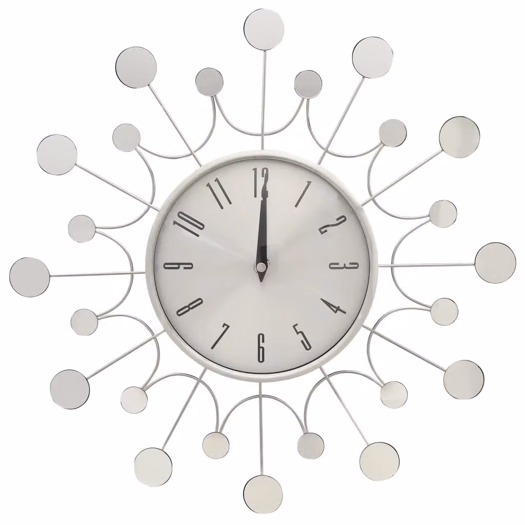 Berkfield Home Silver Metal Round Analog Wall Clock, Diameter: 40 cm – 2