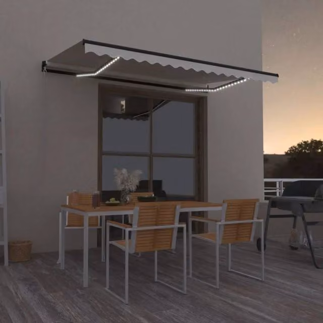 Berkfield Home Manual Retractable Awning with LED, W/D/H: 400 x 350 cm, Beige – 1